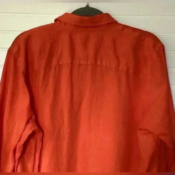 Lauren Ralph Lauren Orange 100% Linen 3/4 Sleeve Casual Button Up Shirt Size 1X - Picture 9 of 11